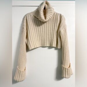 En Saison Cream Ribbed Cropped Turtleneck Sweater Women’s Size XS